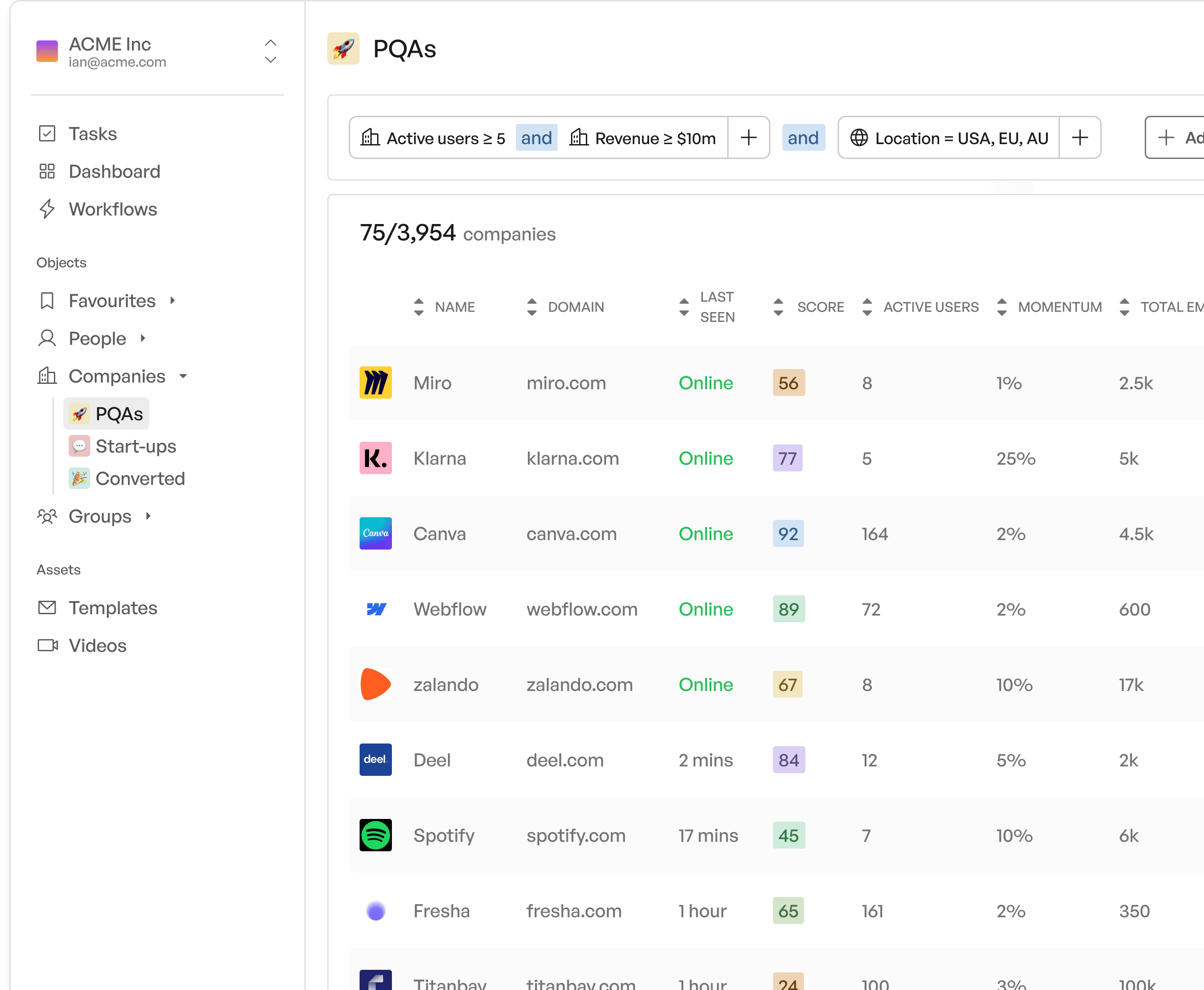 Example of a company segment in Ripe